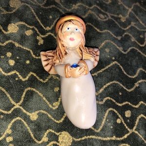 Resin Angel Pin Signed SB 98 With Blue Rhinestone